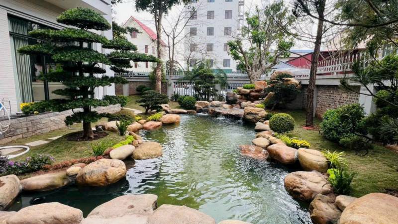 Thác sỏi vàng hồ cá koi
